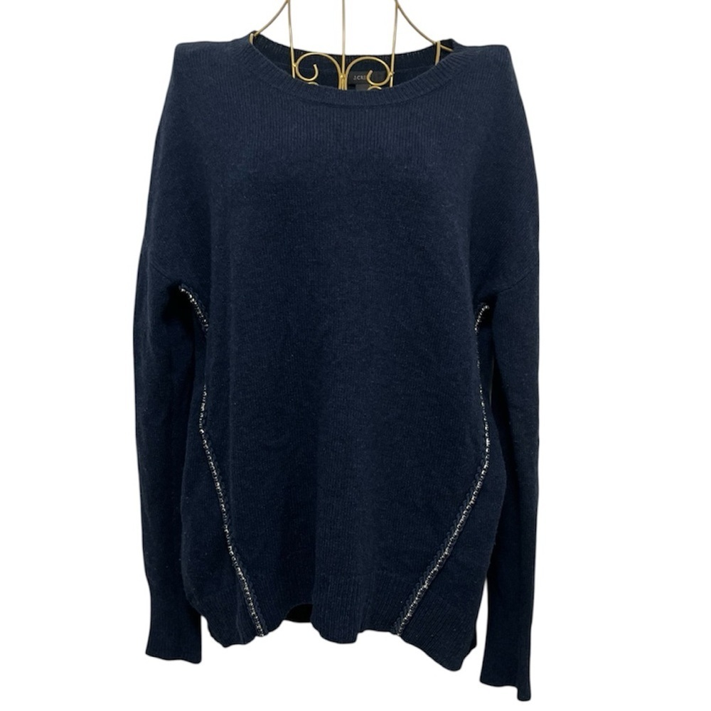 J. CREW Navy Metallic Gem Braid 100% Wool Sweater S